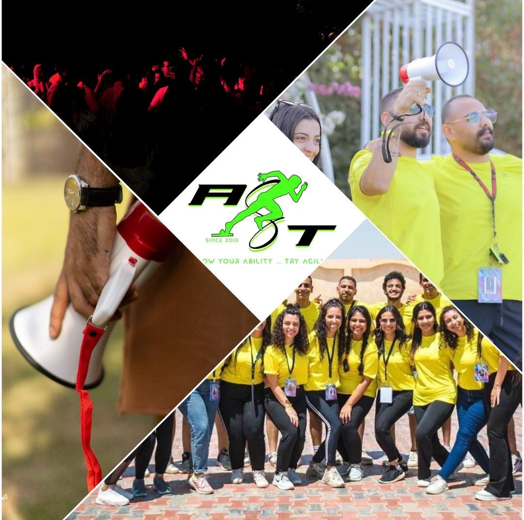 AST crew in yellow shirts running an event with megaphones